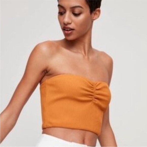 Aritzia Wilfred Gaby Strapless Crop Tube Crop Top Orange Size Small - Picture 2 of 7
